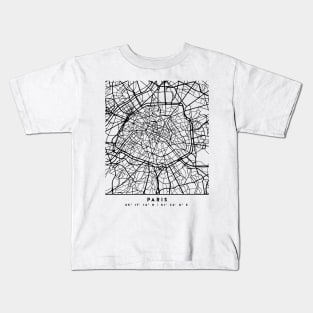 PARIS FRANCE BLACK CITY STREET MAP ART Kids T-Shirt